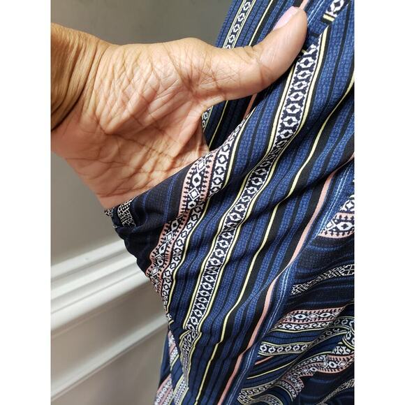 BCBGMAXAZRIA Long Maxi Dress Womens Small Multi Geo Print Pleated Drape Pocket - Picture 8 of 12